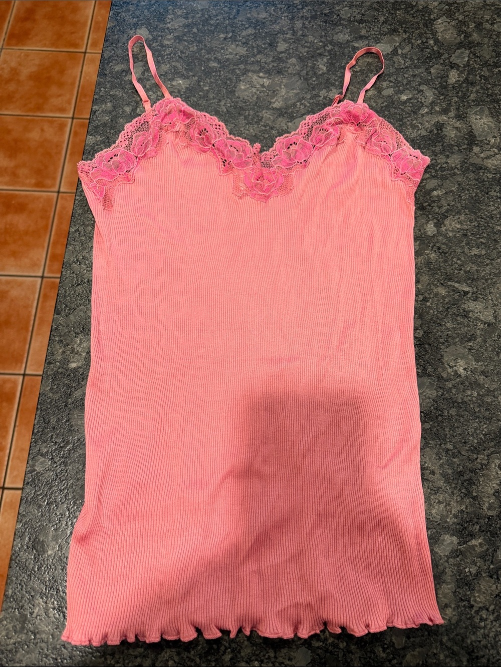 Banana Republic Pink Lace-Trim Ribbed Cami